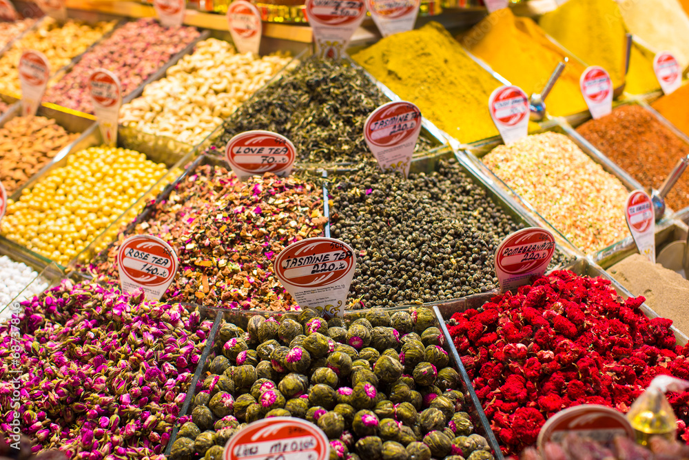 Typical spices and teas on sale in the turkish markets