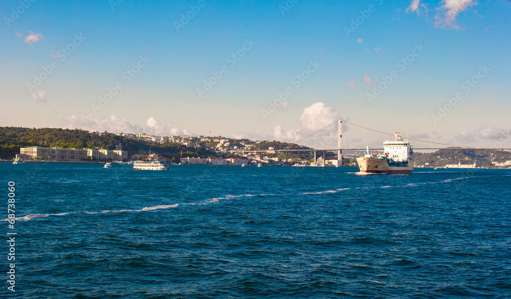 Panorama of the beautiful city Istanbul on Bosphorus Strait