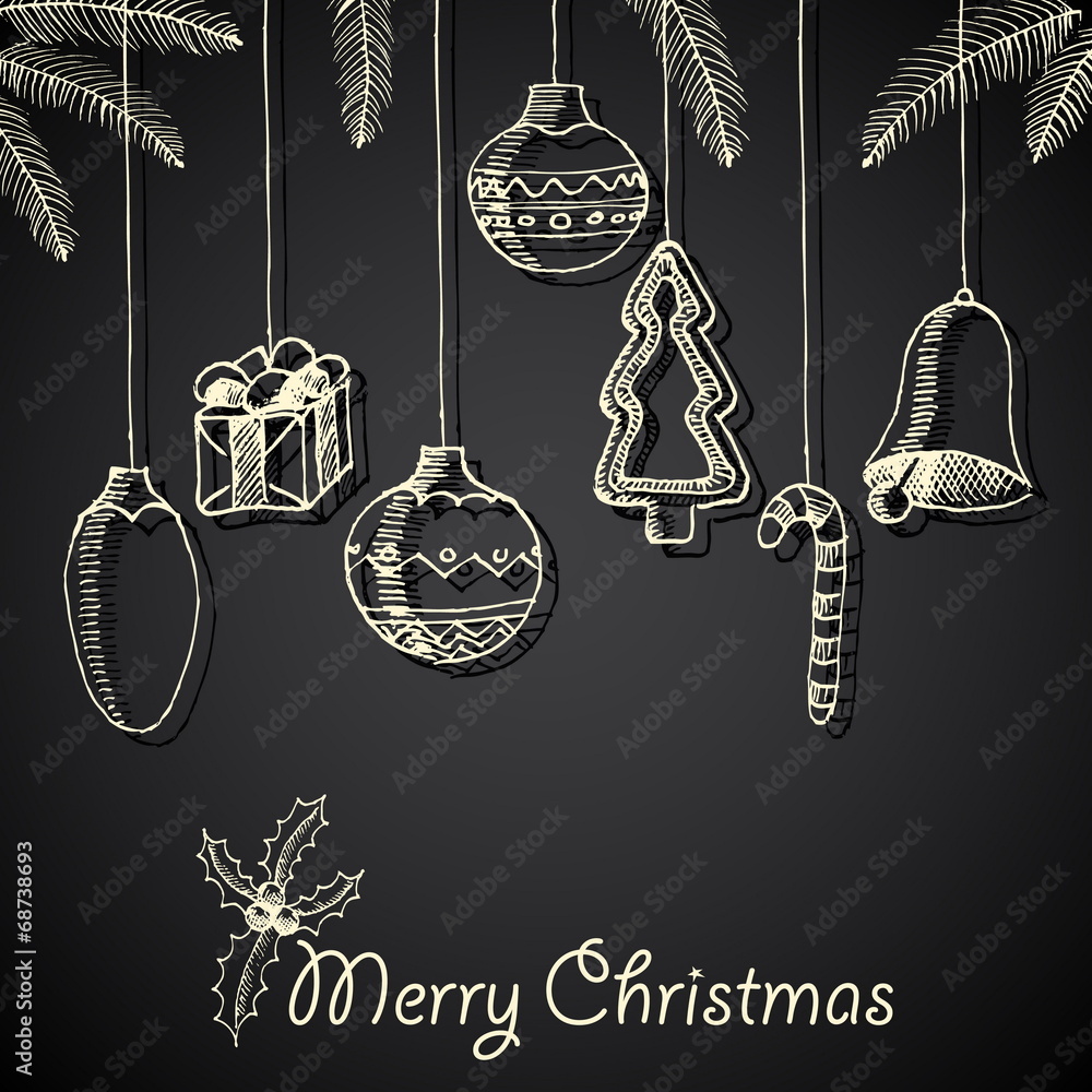 Fototapeta premium Christmas hand drawn decorations for xmas design, vector illustr