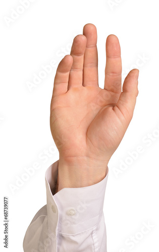 Businessman hand to hold palm gadget