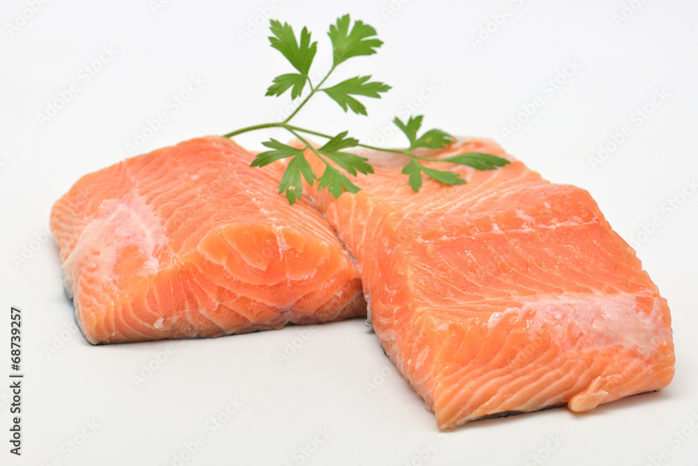 raw salmon fillet isolated on white background