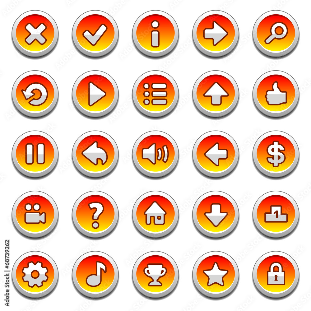 Orange, round game menu buttons Orange, round game menu buttons