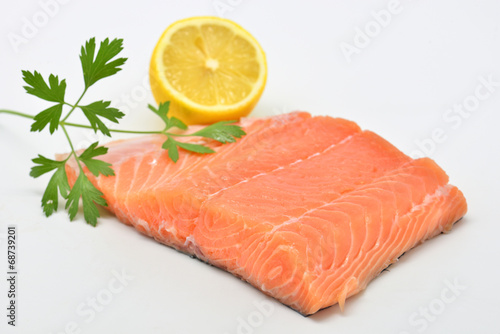 raw salmon fillet isolated on white background