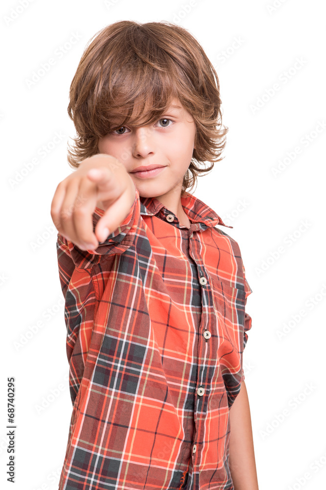 Boy pointing front Boy pointing front