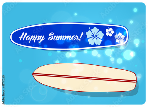 two surfboards on a blue shining tropical water