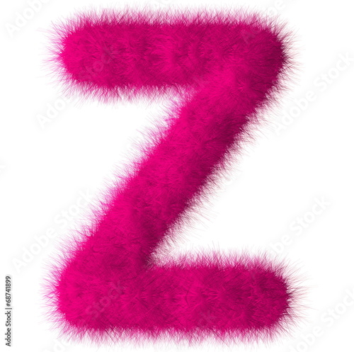 Pink shag Z letter isolated on white background