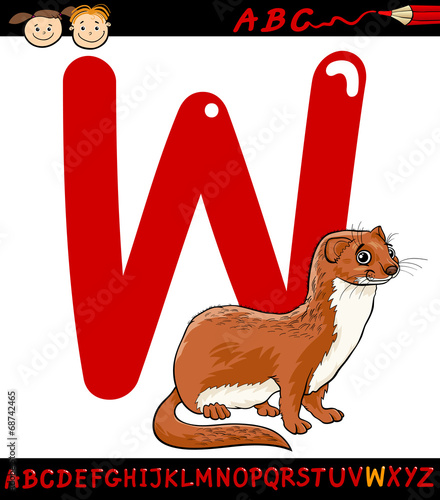 letter w for weasel cartoon illustration