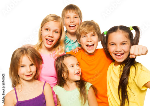 Six young children on a white background