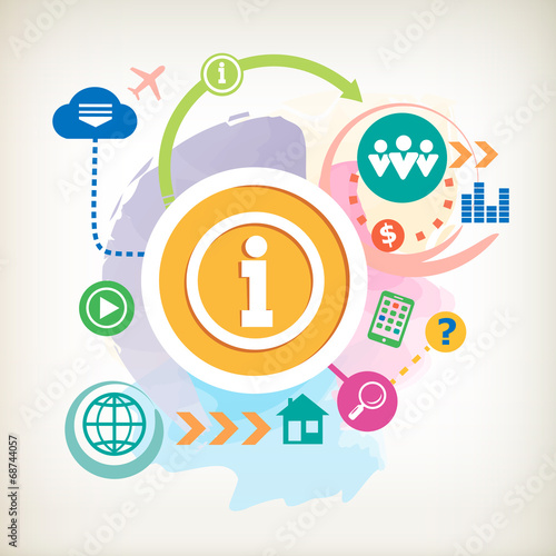 Info icon  and and cloud on abstract colorful watercolor backgro