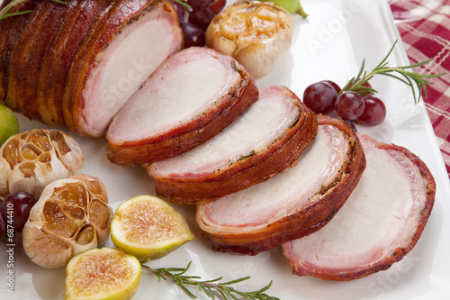 Bacon-wrapped Pork Loin with Fruits