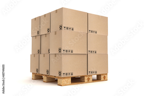Cardboard boxes on pallet.