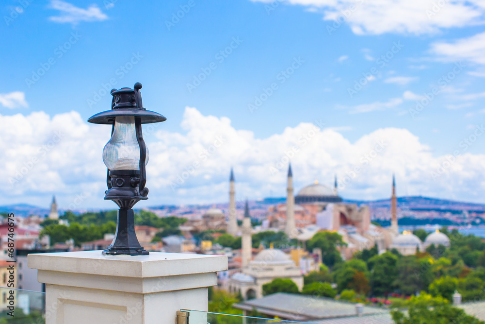 Incredible beautiful view of Hagia Sophia from hotel terrace