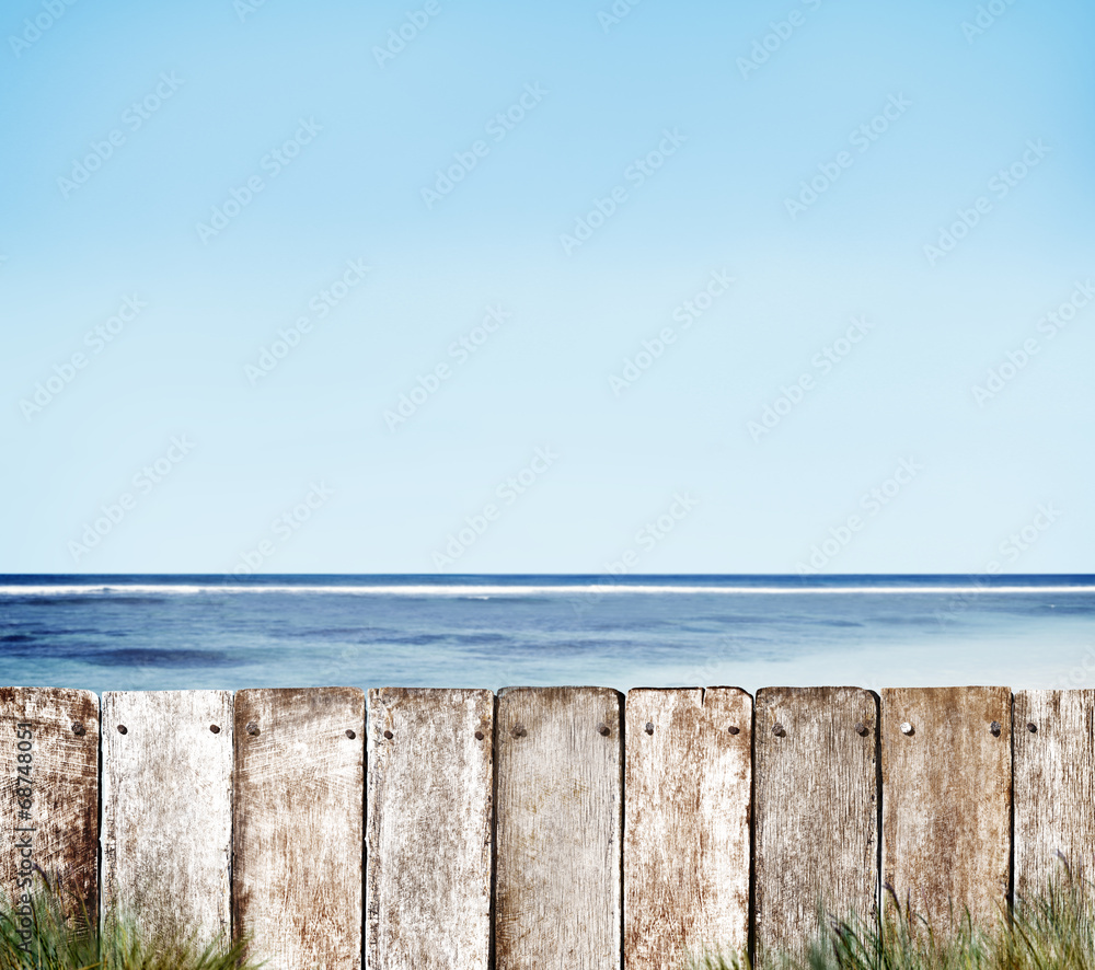 Wooden Fence by the Ocean and the Sky