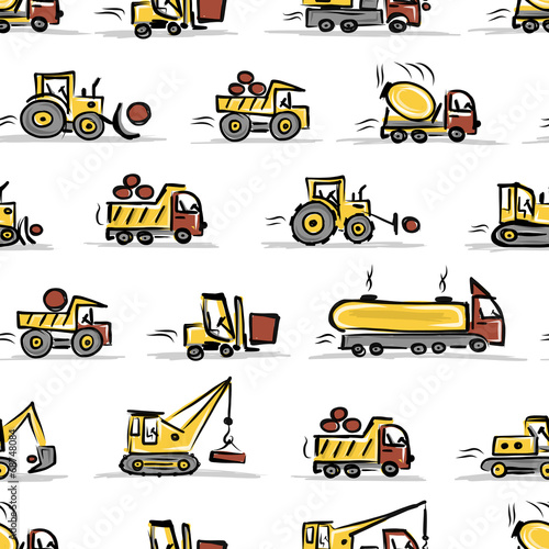 Set of construction equipment, seamless pattern design