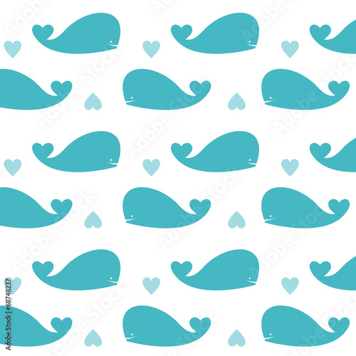 Seamless wallpaper blue whales. Vector illustration