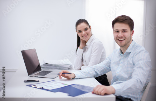 Group of business people working together on white background photo