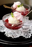 Ice cream with raspberry sauce