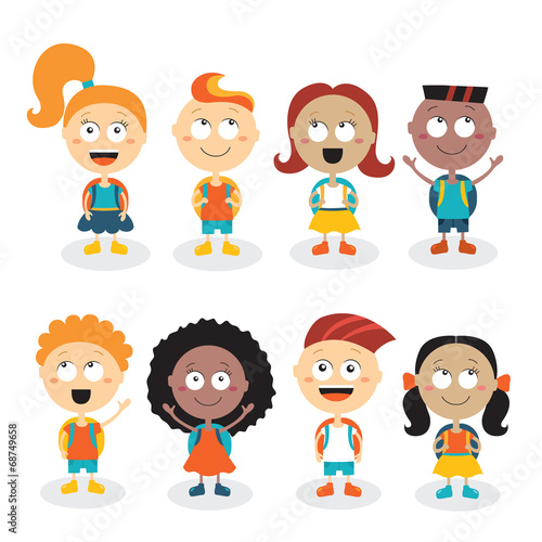 Wallpaper Mural Happy kids cartoon characters isolated on white background Torontodigital.ca