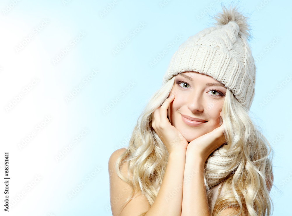christmas girl, young beautiful smiling girl over blue backgroun christmas girl, young beautiful smiling girl over blue backgroun