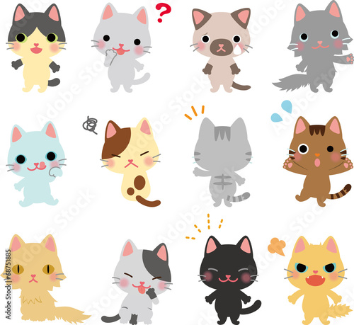 猫のキャラクターのポーズ集