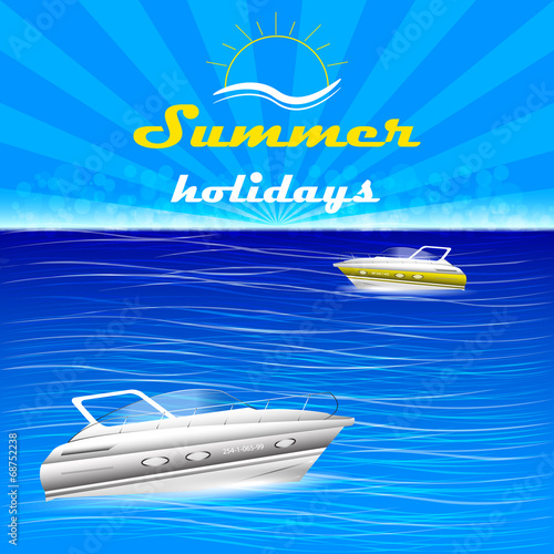 Summer holiday background with motorboats and water