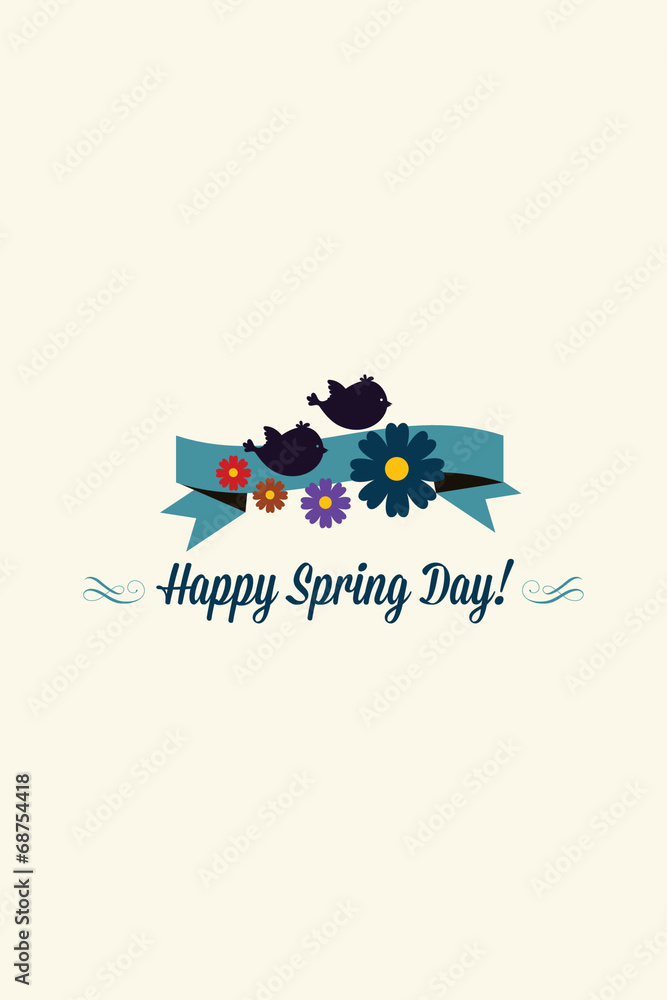 Vector illustration with birds ribbon flower and Vector illustration with birds ribbon flower and
