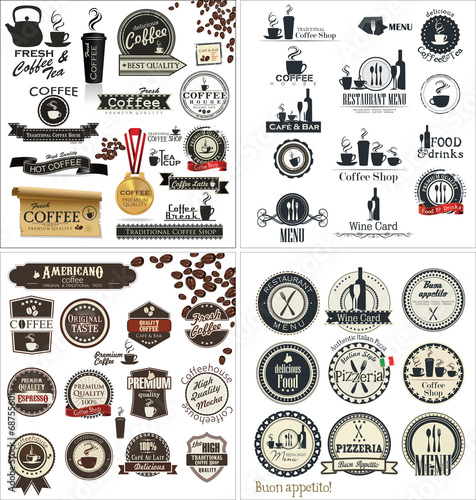 Label set for restaurant and cafe, collection