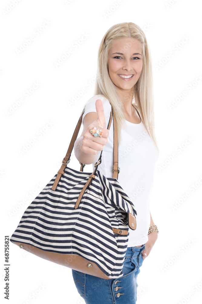 Sommerschlussverkauf: junge Frau mit Tasche beim Shoppen Sommerschlussverkauf: junge Frau mit Tasche beim Shoppen