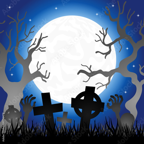 Vollmond über einem Friedhof