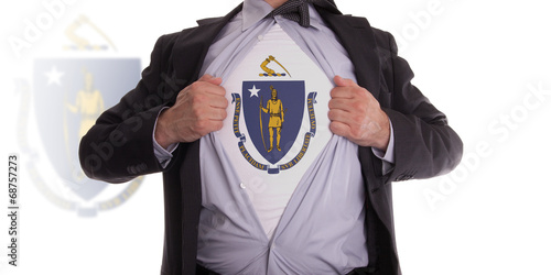 Businessman with Massachusetts flag t-shirt