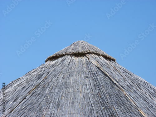 Bamboo beach umbrella closeup