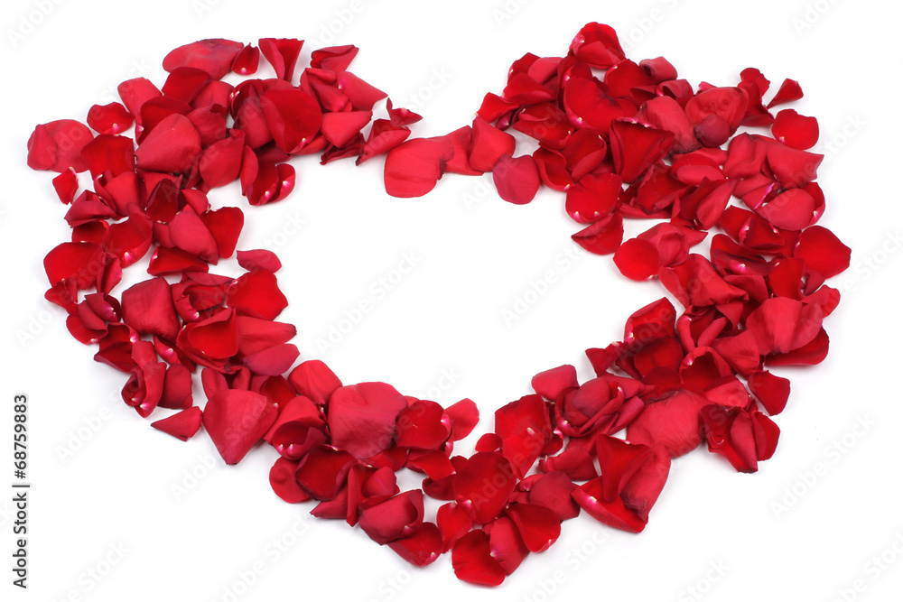 Red rose petals heart shape