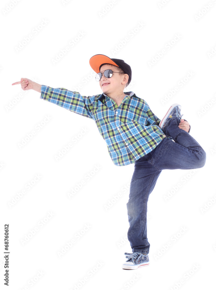 Full length portrait of smiling little boy in jeans, cup and sun Full length portrait of smiling little boy in jeans, cup and sun