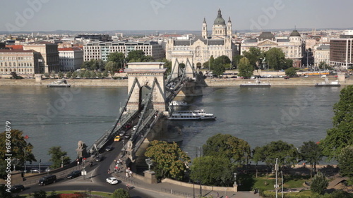 Traffic of cars on Secheni Bridge through Danube in Budapest photo