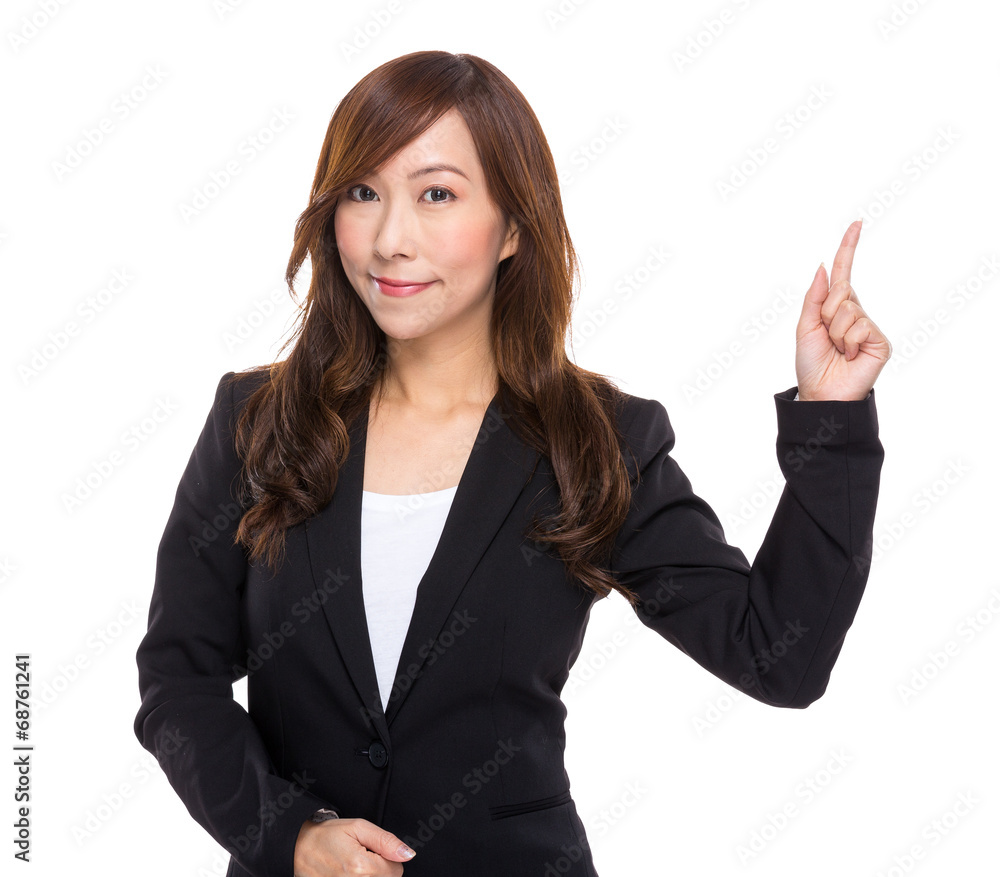 Middle age businesswoman with finger indicate something Middle age businesswoman with finger indicate something