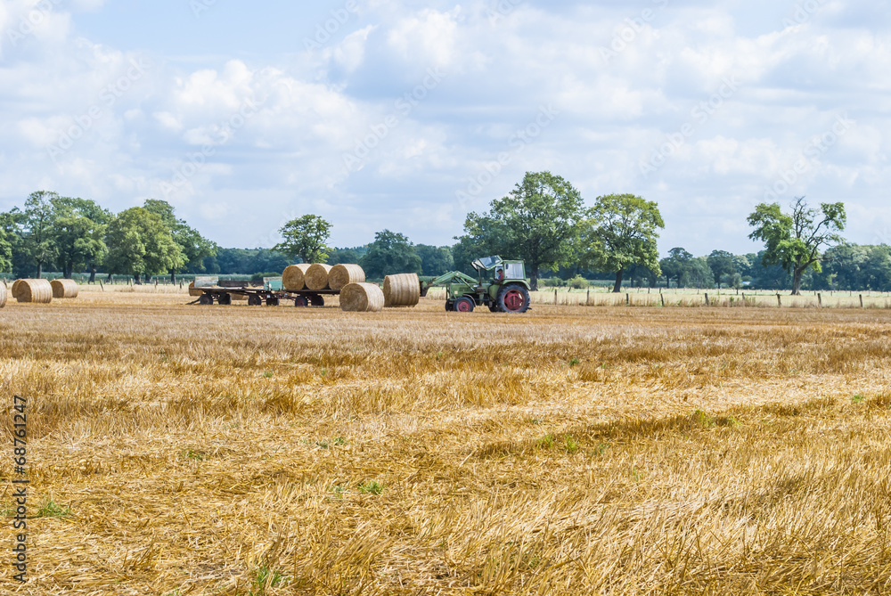 Fototapeta premium Tractor collecting bales