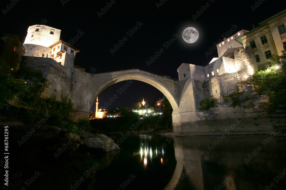 Mostar bridge at night