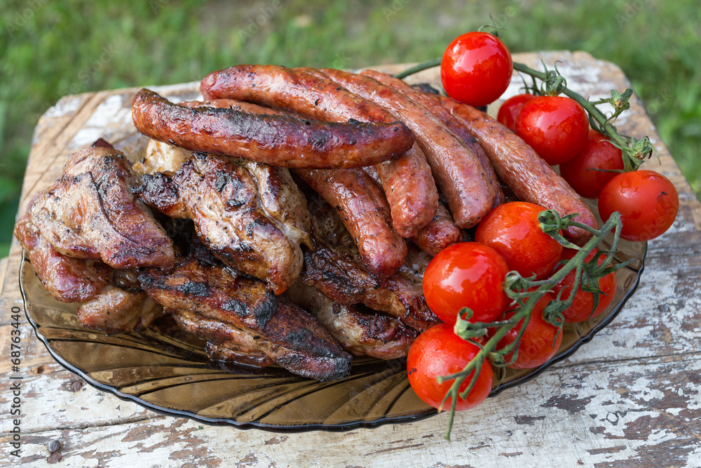 chicken sausages and pork ribs
