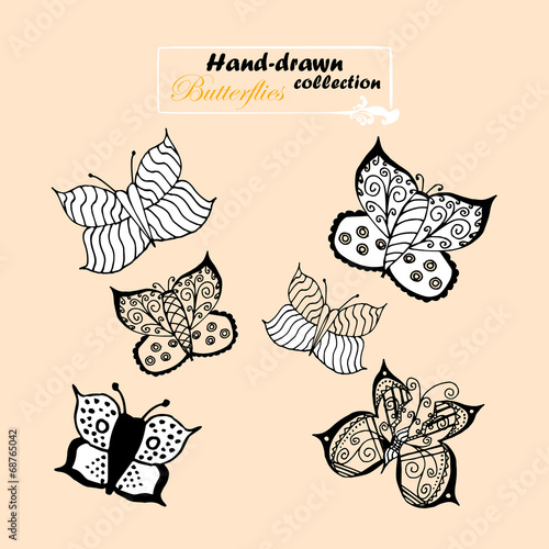 Hand-drawn collection  Butterflies for design