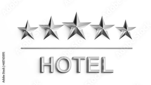 Fototapeta Naklejka Na Ścianę i Meble -  Five silver stars and word Hotel isolated on white