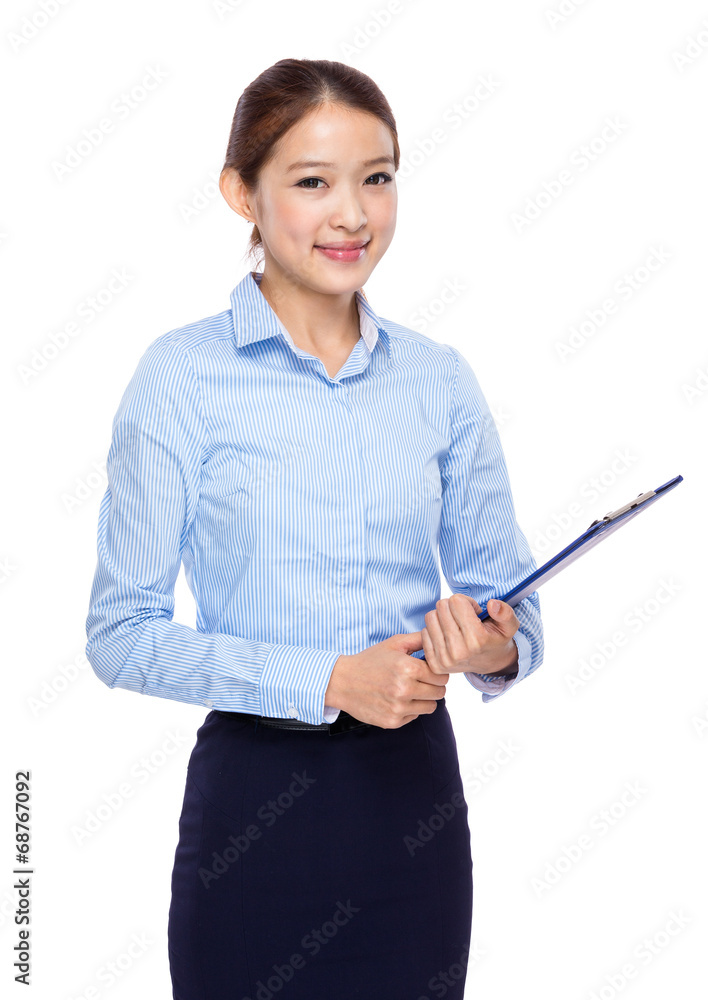 Asian young businesswoman with clipboard Asian young businesswoman with clipboard