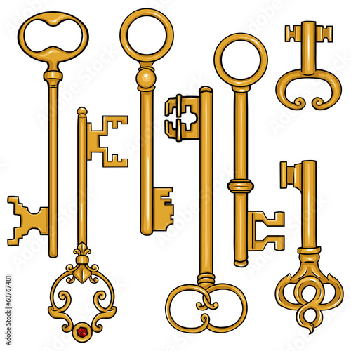 Vector Set of Cartoon Antique Keys.