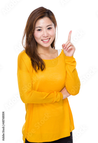 Woman with finger point up