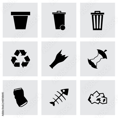 Vector black garbage icons set