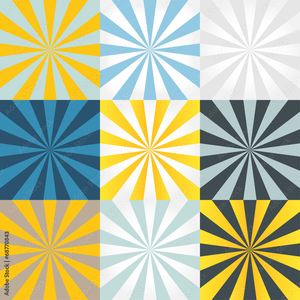 Set of colorful sunburst style ray backgrounds Set of colorful sunburst style ray backgrounds