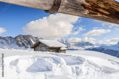 View for wooden house in Dolomite mountain
