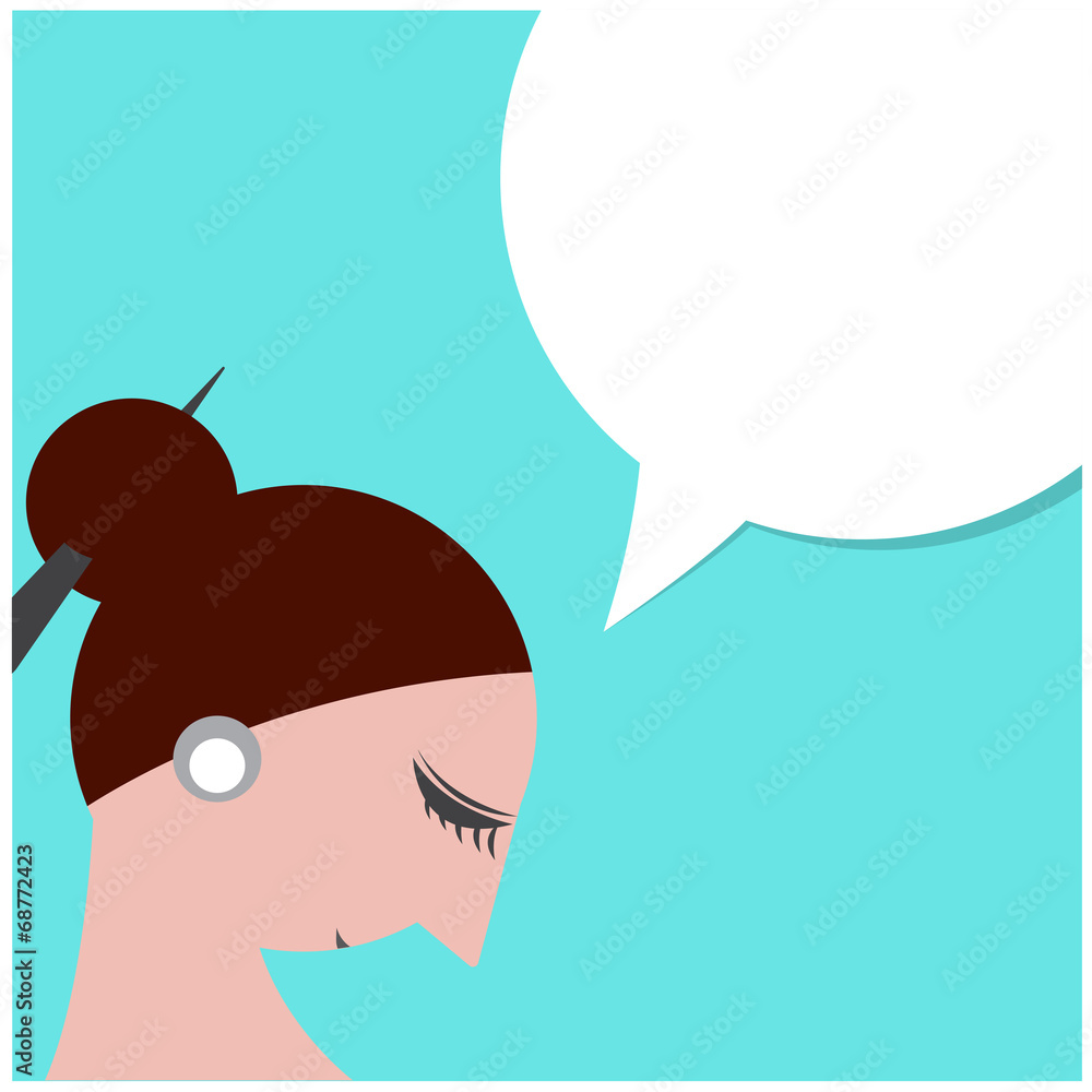 Creative smart woman head with blank bubble speech on background Creative smart woman head with blank bubble speech on background