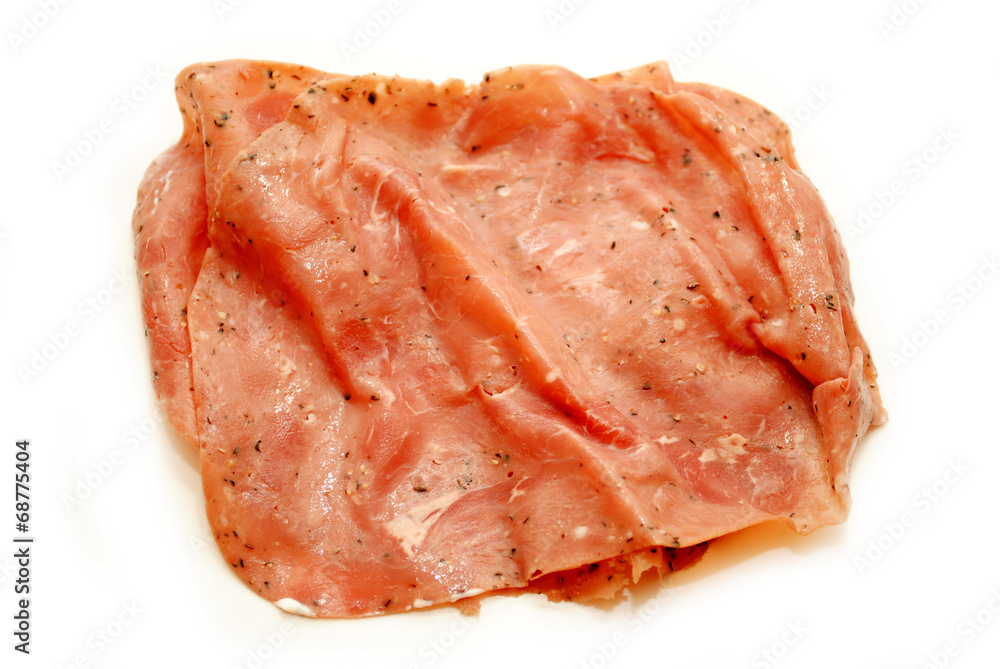 Pastrami Luncheon Meat Isolated on a White Background