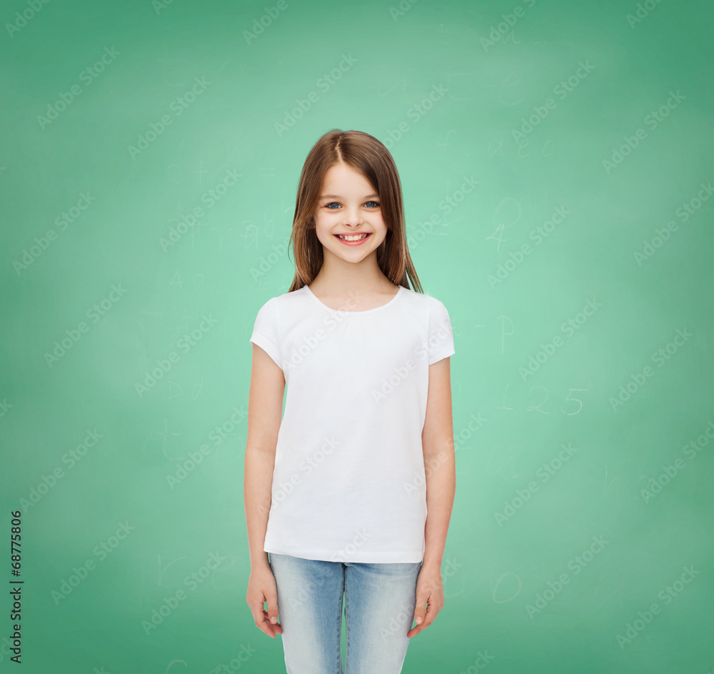 smiling little girl in white blank t-shirt smiling little girl in white blank t-shirt