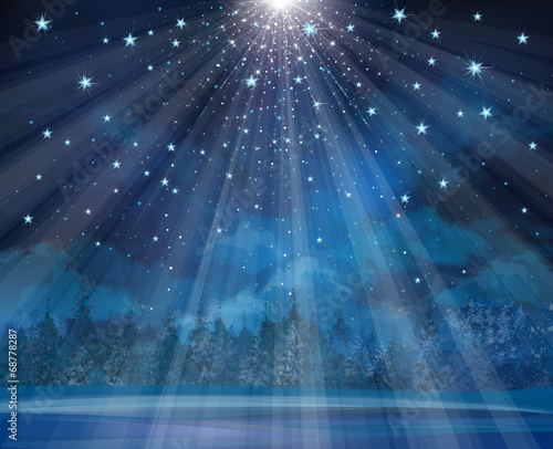 Vector winter background with lights and stars.